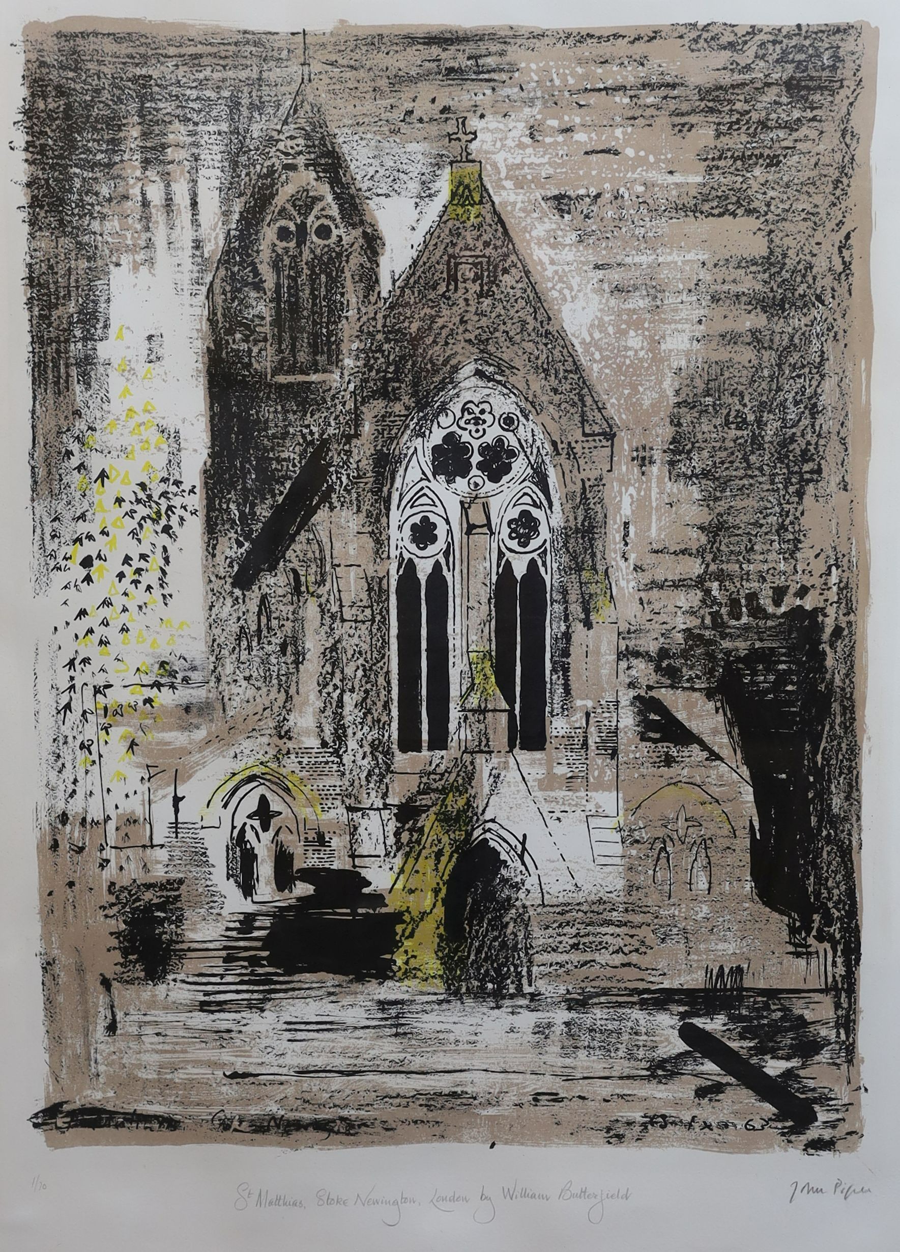 John Piper (1903-1992), St Matthias, Stoke Newington, London by William Butterfield (L 143), lithograph in colours on Barcham Green wove, 78 x 56cm